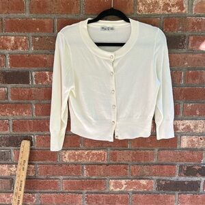 Eliza J Off White Cardigan with gold and ivory buttons. Size M